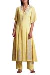 Buy Sue Mue Yellow Jute V Neck Embroidered Anarkali Set at Aza Fashions Buy_Sue Mue_Yellow Jute V Neck Embroidered Anarkali Set _at_Aza_Fashions