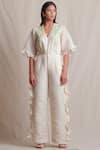 Buy_Sue Mue_White Linen V Neck Embroidered Jumpsuit _Online_at_Aza_Fashions