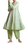 Sue Mue Green Handloom Cotton, Jute Round Embroidered Anarkali Set Online at Aza Fashions Sue Mue_Green Handloom Cotton, Jute Round Embroidered Anarkali Set _Online_at_Aza_Fashions