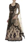 Buy_Neha Mehta Couture_Black Leaf Neck Floral Embroidered Anarkali Set _at_Aza_Fashions