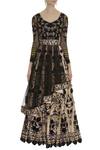 Neha Mehta Couture_Black Leaf Neck Floral Embroidered Anarkali Set _Online_at_Aza_Fashions