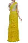 Buy_Arpita Mehta_Yellow Raw Silk Pre-draped Saree With Embroidered Blouse_at_Aza_Fashions