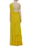 Shop_Arpita Mehta_Yellow Raw Silk Pre-draped Saree With Embroidered Blouse_at_Aza_Fashions