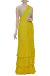 Arpita Mehta_Yellow Raw Silk Pre-draped Saree With Embroidered Blouse_Online_at_Aza_Fashions