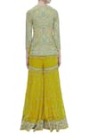 Shop_Arpita Mehta_Yellow Georgette Embroidered Jacket Style Kurta Sharara Set_at_Aza_Fashions