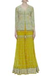 Arpita Mehta_Yellow Georgette Embroidered Jacket Style Kurta Sharara Set_Online_at_Aza_Fashions