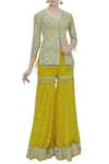 Buy_Arpita Mehta_Yellow Georgette Embroidered Jacket Style Kurta Sharara Set_at_Aza_Fashions