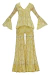 Buy_Arpita Mehta_Yellow Georgette Bandhani Kurta Sharara Set And Belt_Online_at_Aza_Fashions