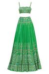 Buy_Arpita Mehta_Green Raw Silk Embroidered Lehenga Set_Online_at_Aza_Fashions