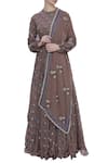 Buy_Aksh_Brown Cotton Round Loop Trim Neckline Printed Anarkali Kurta Set _at_Aza_Fashions