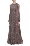 Buy_Aksh_Brown Cotton Round Loop Trim Neckline Printed Anarkali Kurta Set _Online_at_Aza_Fashions