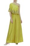 Buy_Maison Blu_Green Silk One Shoulder Cape With Pants_at_Aza_Fashions