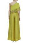 Shop_Maison Blu_Green Silk One Shoulder Cape With Pants_at_Aza_Fashions