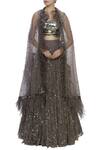 Buy_Maison Blu_Grey Net V Neck Embellished Lehenga Set _at_Aza_Fashions