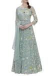 Buy_Garo_Green Organza Kurta Round Neckline Embroidered Anarkali Set  _at_Aza_Fashions