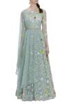 Buy_Garo_Green Organza Kurta Round Neckline Embroidered Anarkali Set  _Online_at_Aza_Fashions