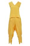 Buy Vvani By Vani Vats Yellow Georgette High Low Kurta Dhoti Pant Set Online at Aza Fashions Buy_Vvani By Vani Vats_Yellow Georgette High Low Kurta Dhoti Pant Set_Online_at_Aza_Fashions