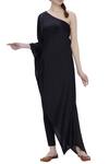 Buy_Ezra_Black Dupion Silk One Shoulder Tunic_at_Aza_Fashions