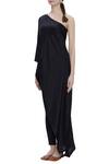 Shop_Ezra_Black Dupion Silk One Shoulder Tunic_Online_at_Aza_Fashions