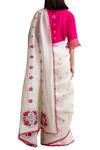 Shop_Kanelle_Off White Handloom Linen Embroidered Saree_at_Aza_Fashions