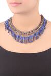 Shop_Sangeeta Boochra_Silver Plated Metal Bead Fringe Necklace_at_Aza_Fashions