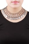 Shop_Sangeeta Boochra_Silver Plated Metal Handcrafted Coin Necklace _at_Aza_Fashions