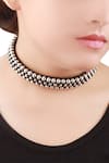 Shop_Sangeeta Boochra_Silver Plated Metal Choker Necklace _at_Aza_Fashions