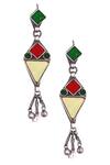 Buy_Sangeeta Boochra_Silver Plated Geometric Danglers With Bead Details _at_Aza_Fashions