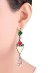 Shop_Sangeeta Boochra_Silver Plated Geometric Danglers With Bead Details _at_Aza_Fashions