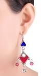 Shop_Sangeeta Boochra_Silver Plated Stones Heart Motif Danglers _at_Aza_Fashions