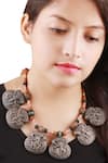 Shop_Sangeeta Boochra_Silver Plated Metal Baroque Coin Necklace_at_Aza_Fashions