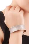 Shop_Sangeeta Boochra_Silver Plated Metal Handcrafted Sculpted Cuff_at_Aza_Fashions