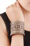 Shop_Sangeeta Boochra_Silver Plated Metal Baroque Carved Handcuff_at_Aza_Fashions
