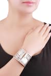 Shop_Sangeeta Boochra_Silver Plated Oxidized Carved Cuff _at_Aza_Fashions