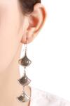 Shop_Sangeeta Boochra_Silver Plated Scallop Shaped Dangling Earrings _at_Aza_Fashions