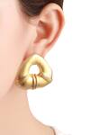 Shop_Sangeeta Boochra_Gold Plated Carved Metal Stud Earrings _at_Aza_Fashions