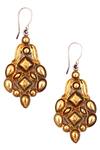 Buy_Sangeeta Boochra_Gold Plated Embroidery Embossed Silver Danglers _at_Aza_Fashions