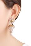 Shop_Sangeeta Boochra_Gold Plated Stones Floral Motif Drop Earrings _at_Aza_Fashions