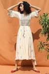 Buy_Bohame_Off White Cotton Crepe V Neck Printed Midi Dress _at_Aza_Fashions