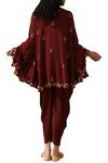 Shop_Bohame_Wine Cotton Silk Round Embellished Kaftan And Dhoti Pant Set_at_Aza_Fashions