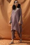 Buy_Bohame_Purple Cotton Silk V Neck Embroidered Kurta Set _at_Aza_Fashions