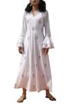 Shop_Bohame_White Cotton Band Collar Printed Dress _at_Aza_Fashions
