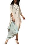 Bohame_Green Cotton Crepe Round Neck Embroidered Draped Dress _Online_at_Aza_Fashions
