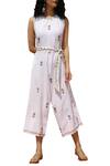 Bohame_White Cotton Round Printed Jumpsuit With Belt _Online_at_Aza_Fashions