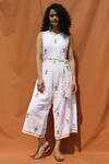 Buy Bohame White Cotton Round Printed Jumpsuit With Belt at Aza Fashions Buy_Bohame_White Cotton Round Printed Jumpsuit With Belt _at_Aza_Fashions