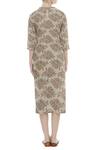 Shop_Anavila_Beige Linen Round Block Print Midi Dress _at_Aza_Fashions