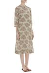 Anavila_Beige Linen Round Block Print Midi Dress _Online_at_Aza_Fashions