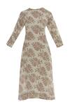 Buy_Anavila_Beige Linen Round Block Print Midi Dress _Online_at_Aza_Fashions