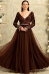 Buy_Rocky Star_Brown Silk Embroidered Gown_Online_at_Aza_Fashions