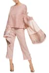 Buy_KAVERI_Pink Linen Sequin Embroidered Scarf_at_Aza_Fashions